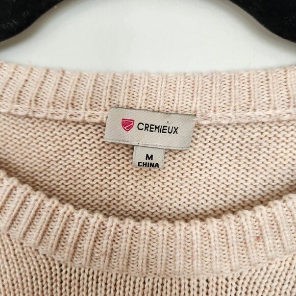 Minimalist 'Merry' Christmas Sweater Cream Red Wool Blend Crew Neck Knit - Picture 4 of 7